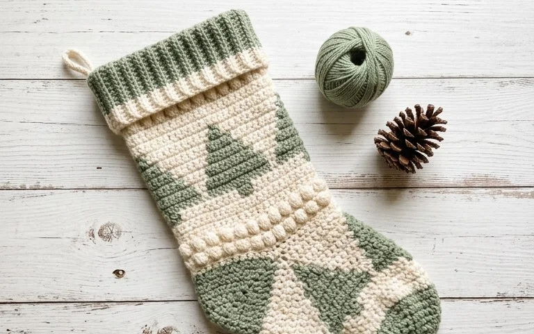 Christmas Tree Crochet Stocking Free Pattern for Beginners