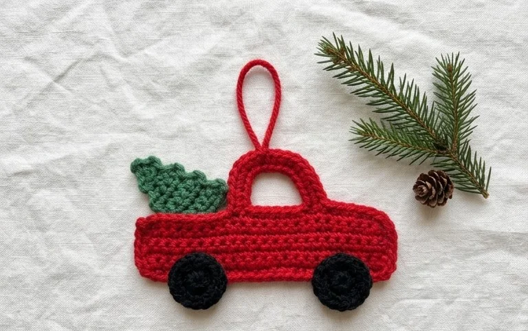Crochet Red Truck Ornament: Free Beginner Pattern
