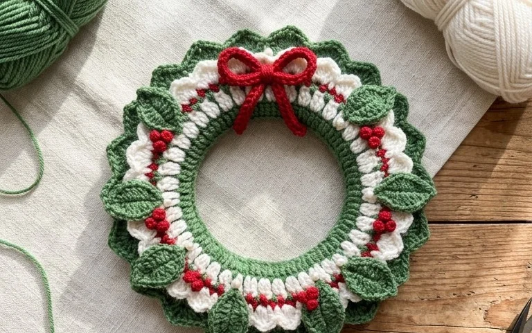 Easy Crochet Christmas Wreath Ornament: Free Pattern